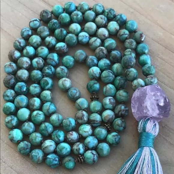 Rare African turquoise and Amethyst Mala beads - Picture 4 of 5